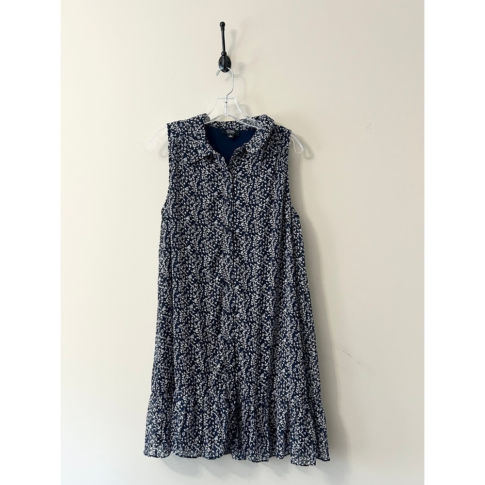 MSK Petite Navy Blue White Floral Sleeveless Ruffle Hem Shift Dress PL
